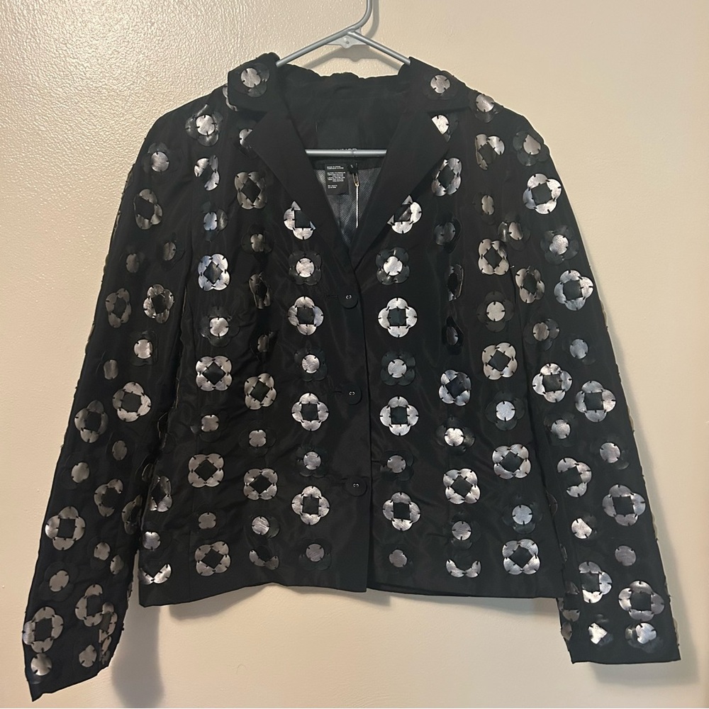 Vintage SPANNER Black Blazer with Silver and Black Floral Accents